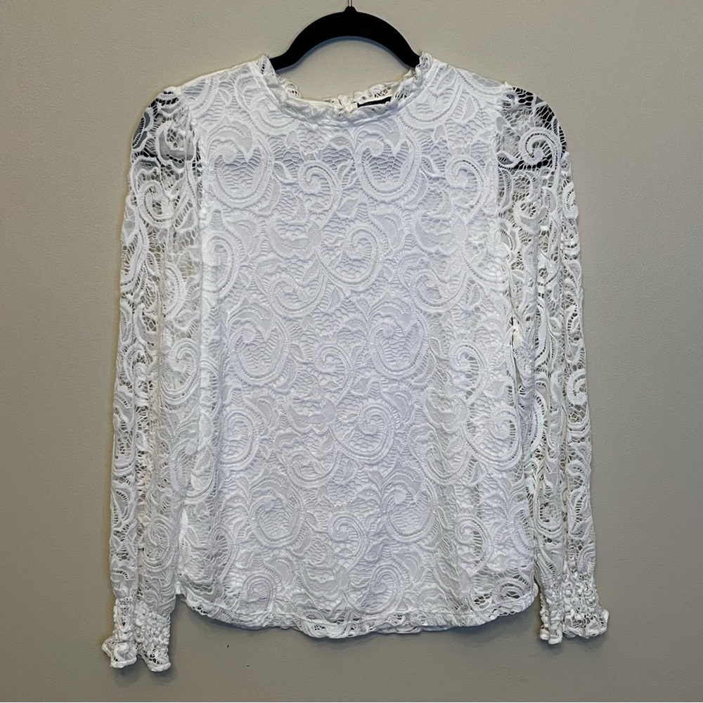 Adrianna Papell Women's White Lace Long Sleeved Blouse Small Bridal Engagement
